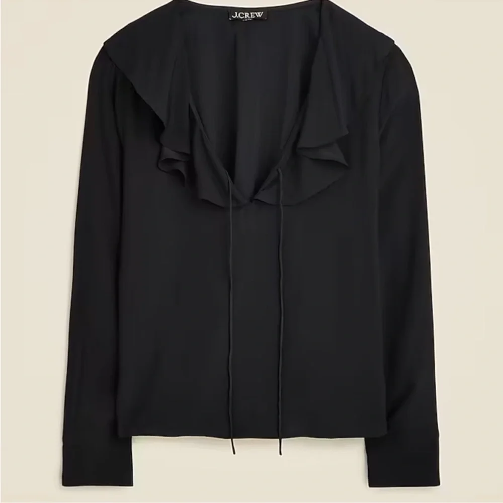 NWT J. Crew GOLDIE BLOUSE Black Long Sleeve Ruffle Blouse, M - Picture 1 of 6